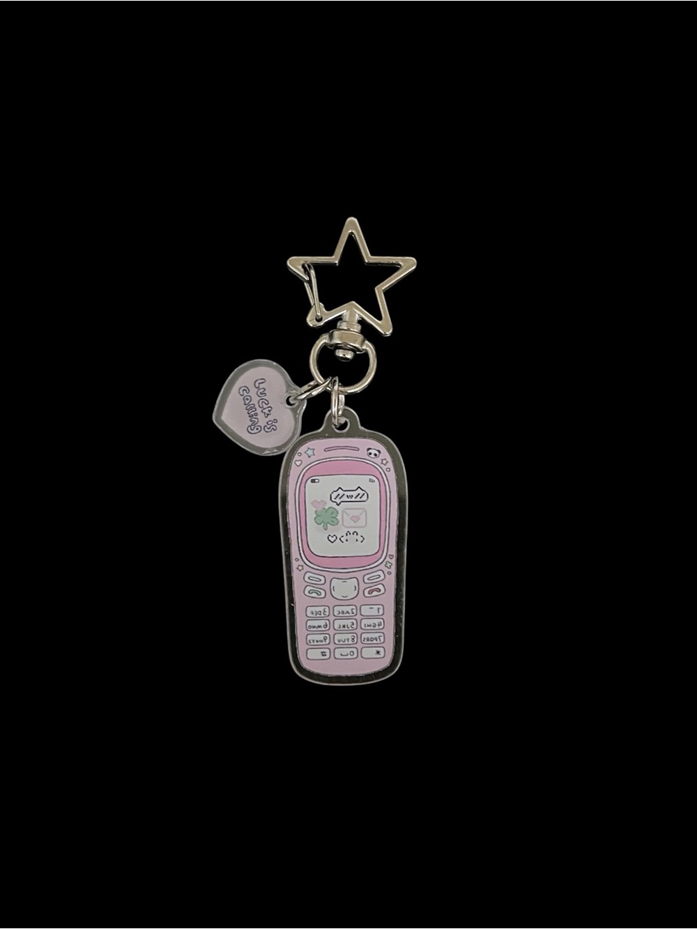 Cute Pastel Pink Phone Love Heart Y2K Wishcore Clear Acrylic Star Keychain